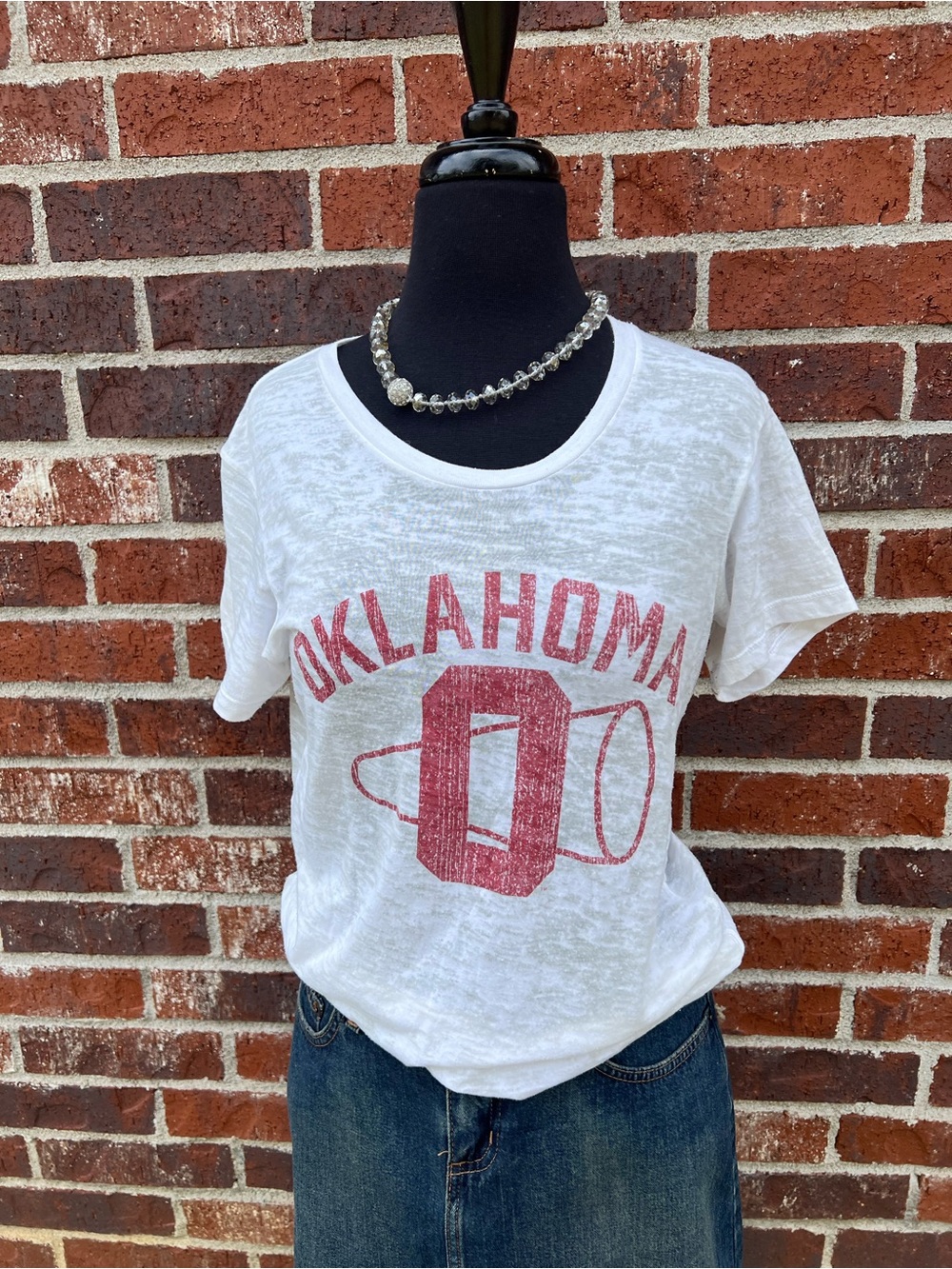 White Short-Sleeve Oklahoma Graphic Tee with Red Print